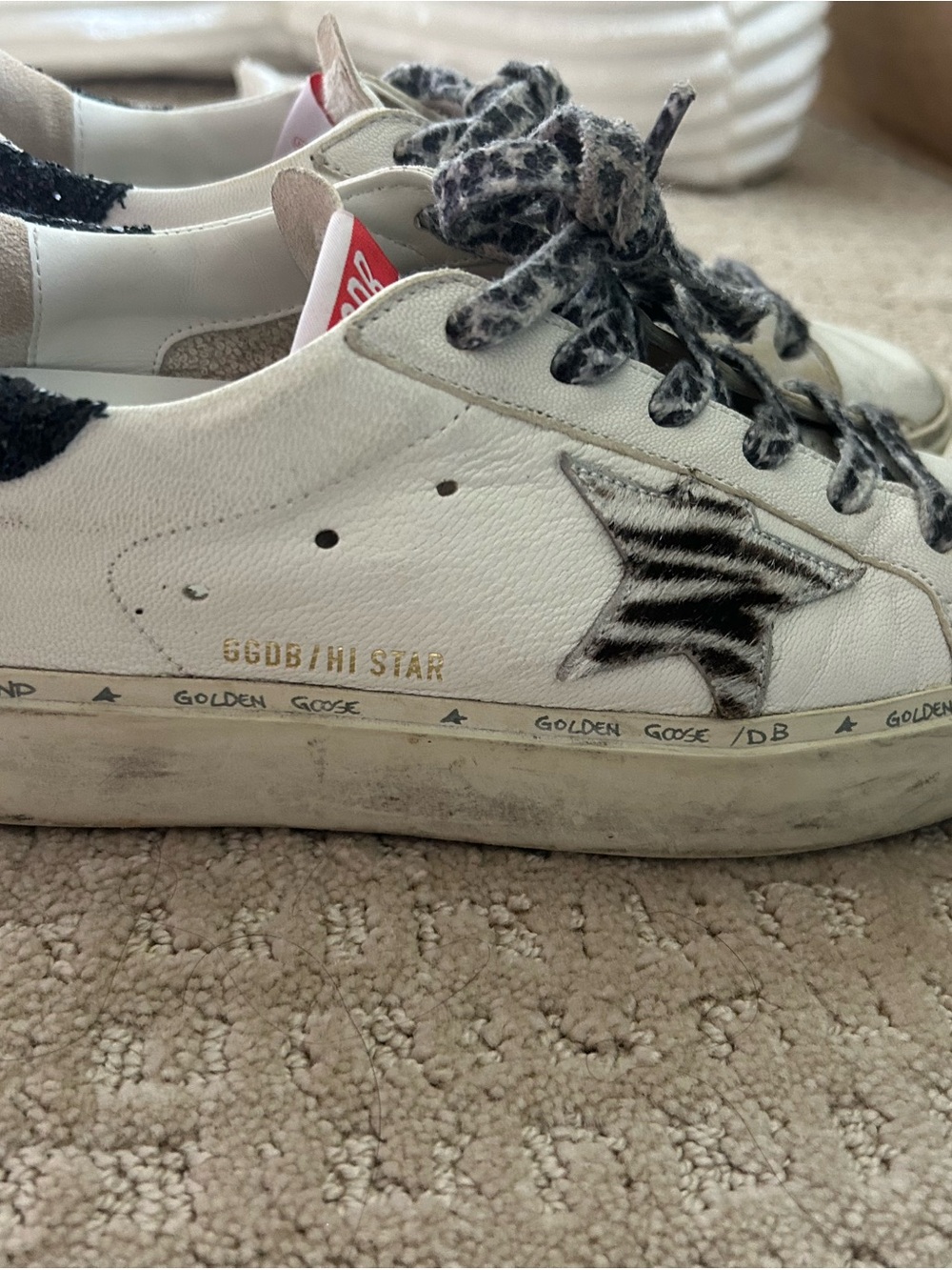 Golden Goose Hi Star Leopard Star and Laces, Black Glitter Heel Size 40 - Picture 6 of 9